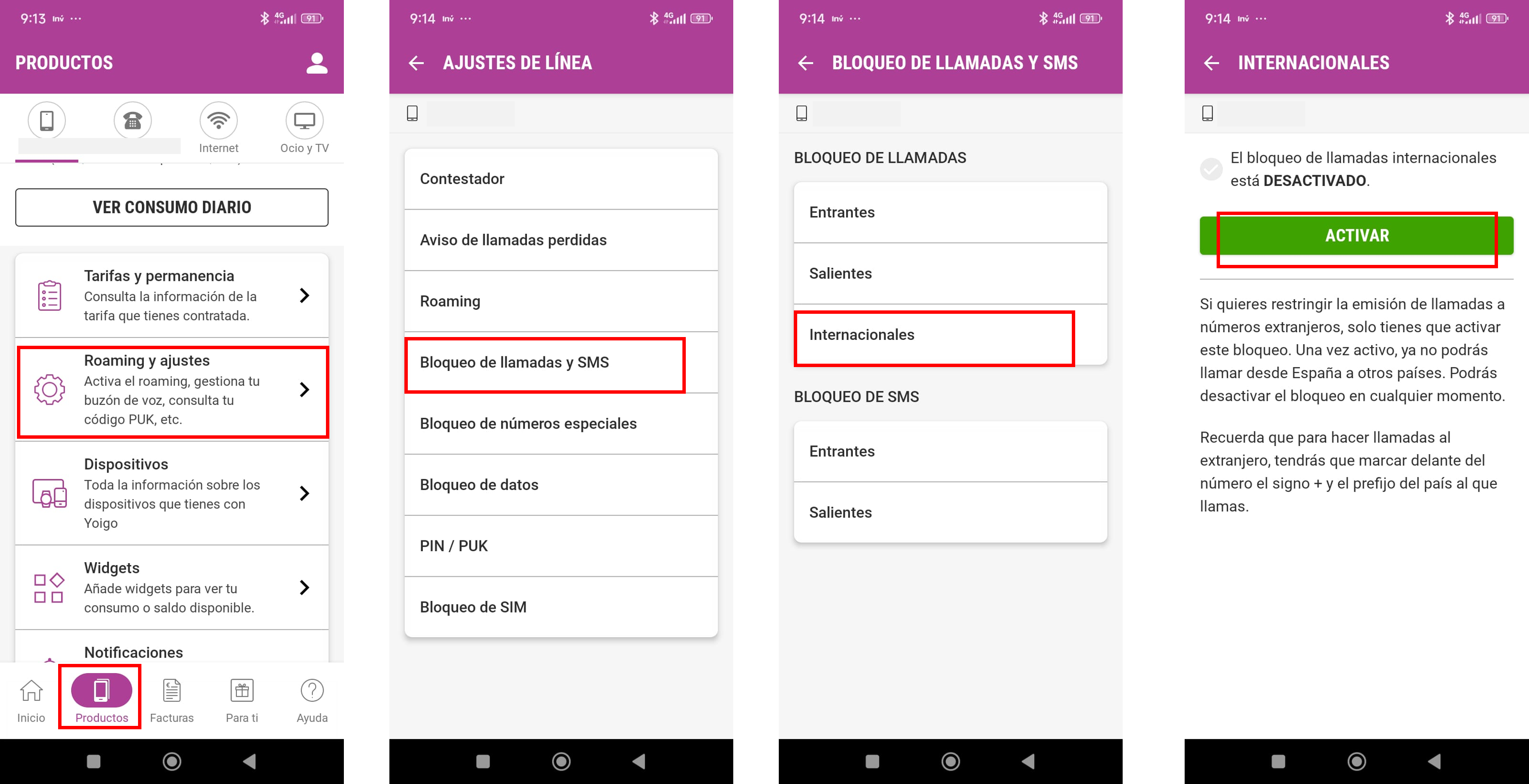 bloqueo llamadas internacionales