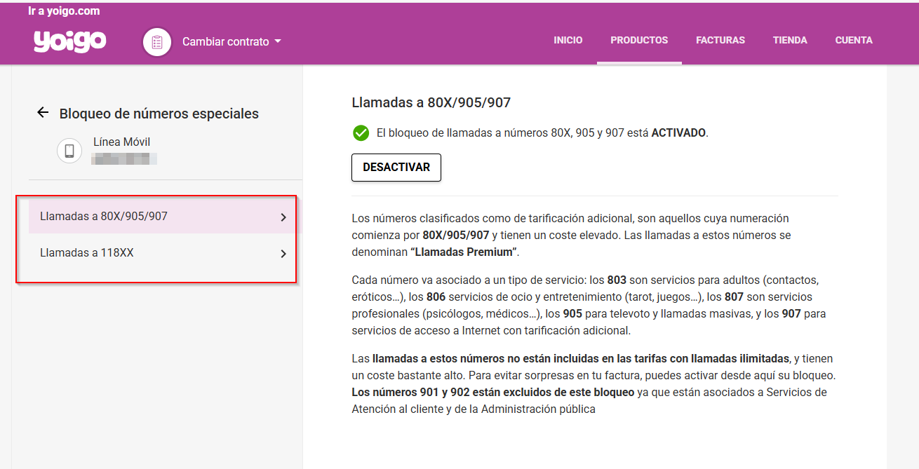 bloqueo de llamadas premium
