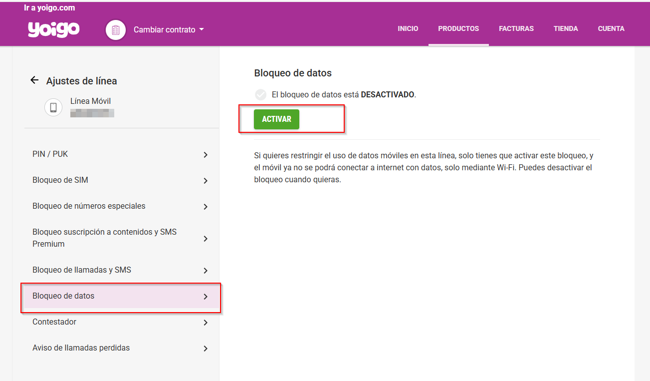 bloqueo de datos web