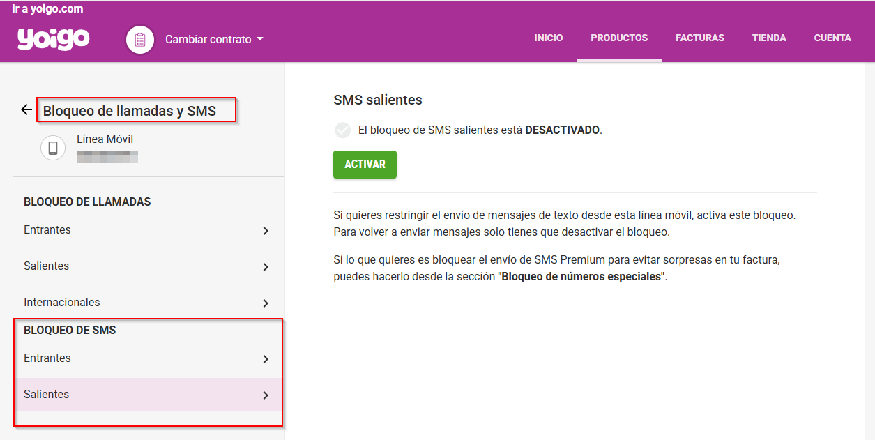 bloqueo de SMS web eusk