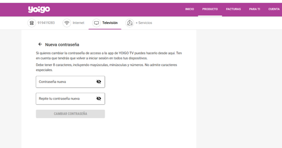 cambiar contraseña  yoigo tv 2 eusk